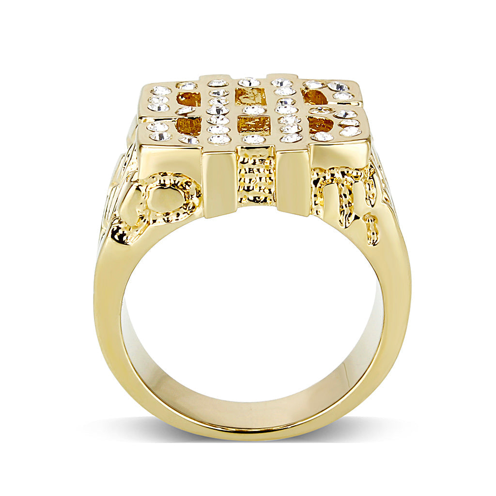 LO5M018-  Brass Ring with Top Grade Crystal  in Clear Gold Plated