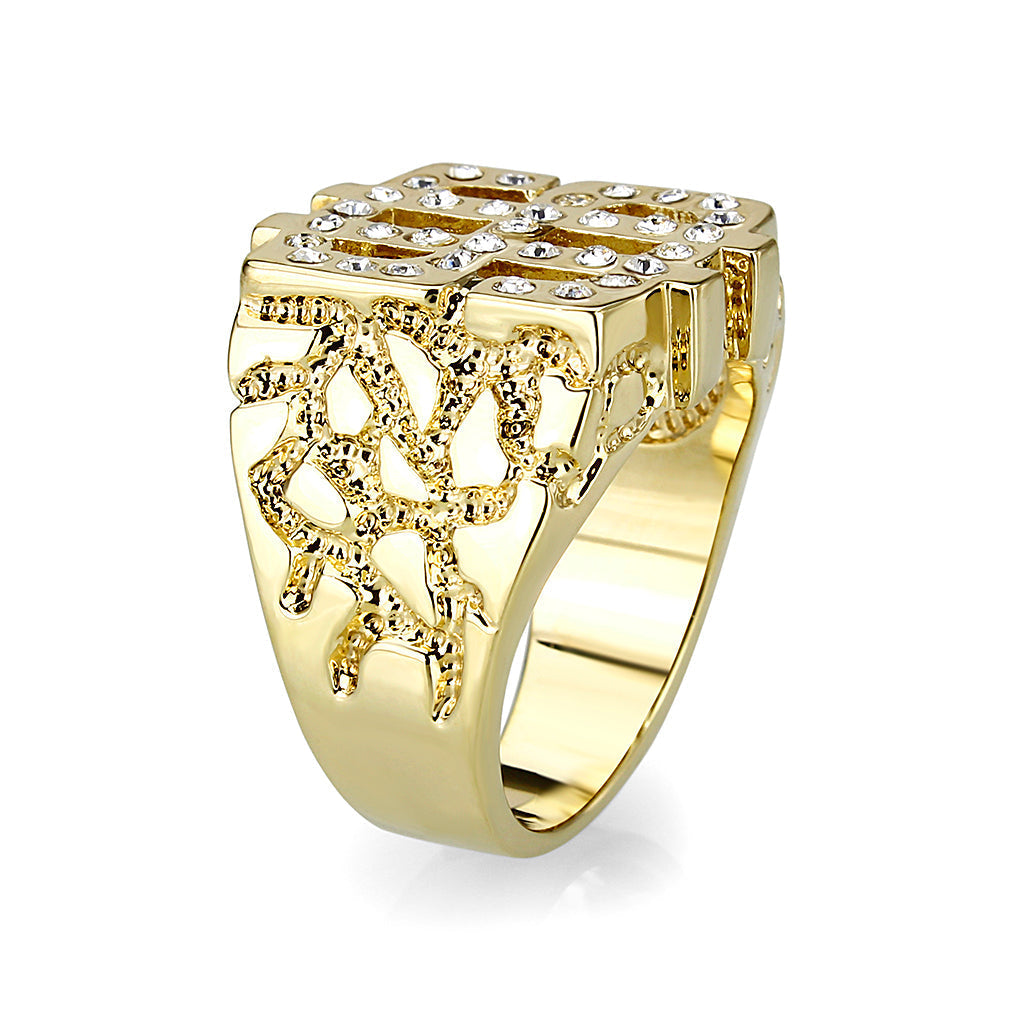 LO5M018-  Brass Ring with Top Grade Crystal  in Clear Gold Plated